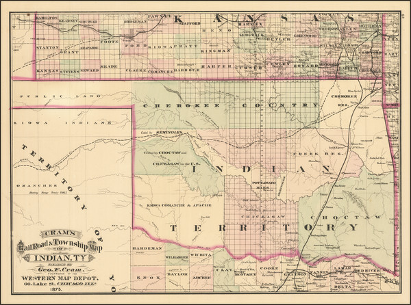 97-Oklahoma & Indian Territory and Idaho Map By George F. Cram