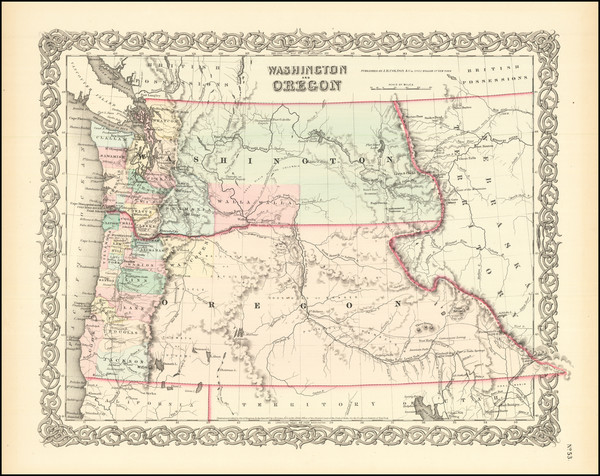 63-Idaho, Montana, Wyoming, Oregon and Washington Map By Joseph Hutchins Colton