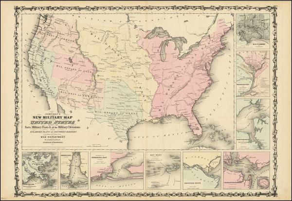 15-United States and Civil War Map By Alvin Jewett Johnson  &  Ross C. Browning