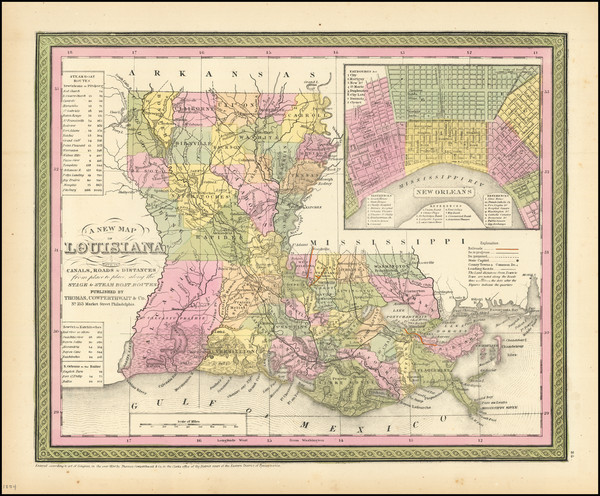 36-Louisiana and New Orleans Map By Thomas, Cowperthwait & Co.