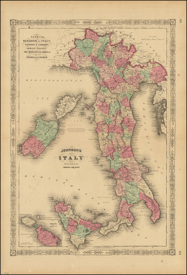 90-Italy and Malta Map By Alvin Jewett Johnson  &  Benjamin P Ward