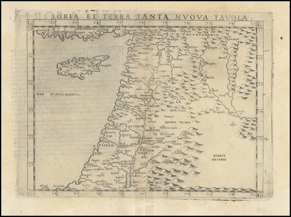 74-Cyprus and Holy Land Map By Girolamo Ruscelli