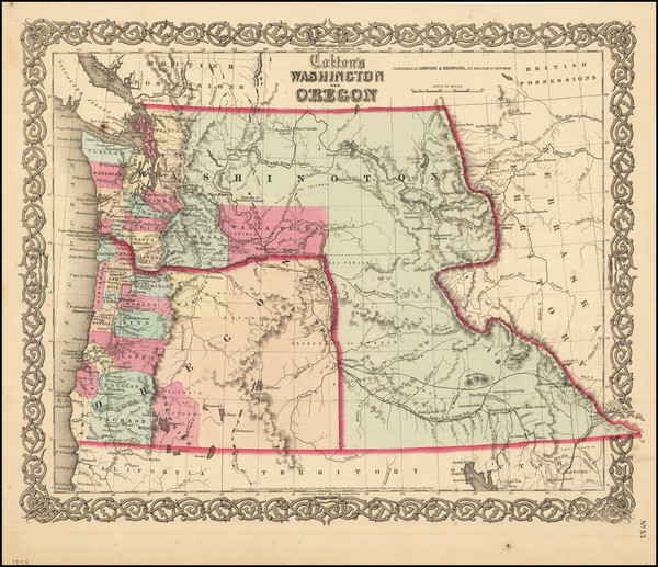 33-Idaho, Oregon and Washington Map By Joseph Hutchins Colton