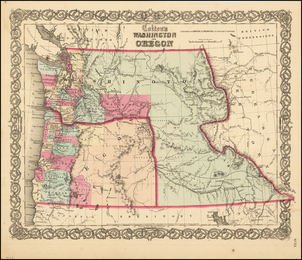 23-Idaho, Oregon and Washington Map By Joseph Hutchins Colton