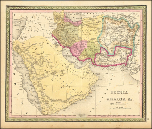 51-Middle East, Arabian Peninsula and Persia & Iraq Map By Samuel Augustus Mitchell