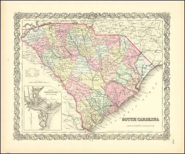 6-South Carolina Map By Joseph Hutchins Colton