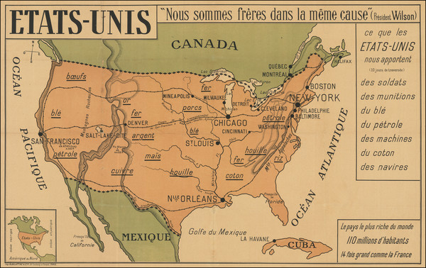 98-United States and World War I Map By G. Delattre & Cie.
