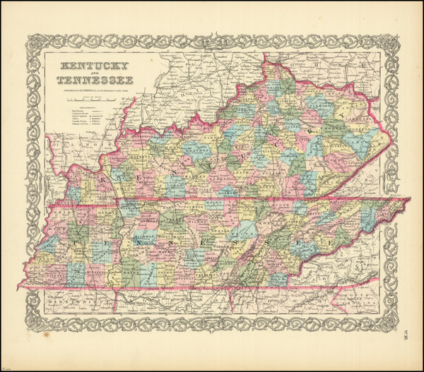 98-Kentucky and Tennessee Map By Joseph Hutchins Colton