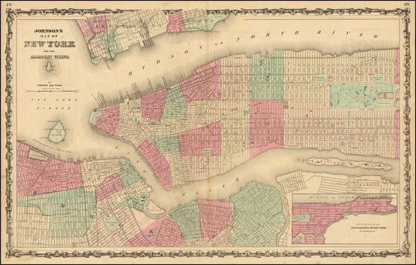 3-New York City Map By Alvin Jewett Johnson  &  Benjamin P Ward