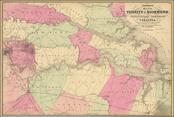 80-Virginia and Civil War Map By Alvin Jewett Johnson / Benjamin P Ward