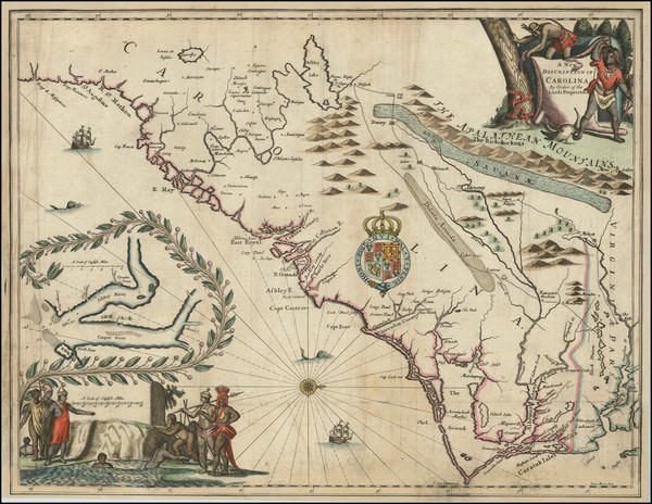 35-Southeast, North Carolina and South Carolina Map By John Ogilby - James Moxon