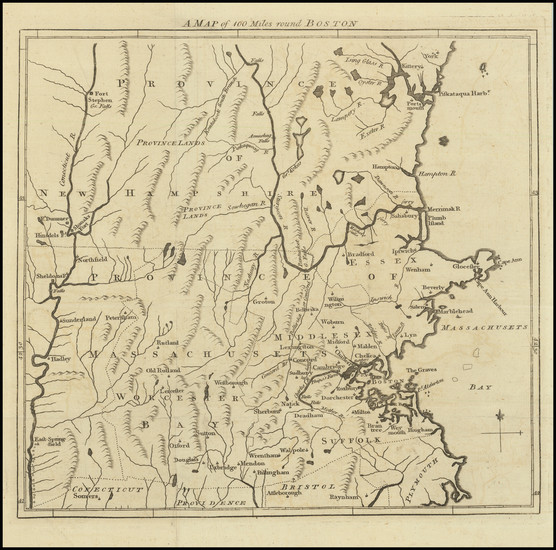 70-New England, Massachusetts, Boston and American Revolution Map By Gentleman's Magazine