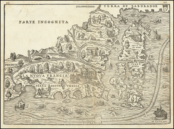 40-New England, Maine and Eastern Canada Map By Giovanni Battista Ramusio / Giacomo Gastaldi