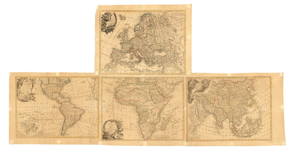 100-World, Europe, Asia, Africa and America Map By Jean Baptiste Louis Clouet