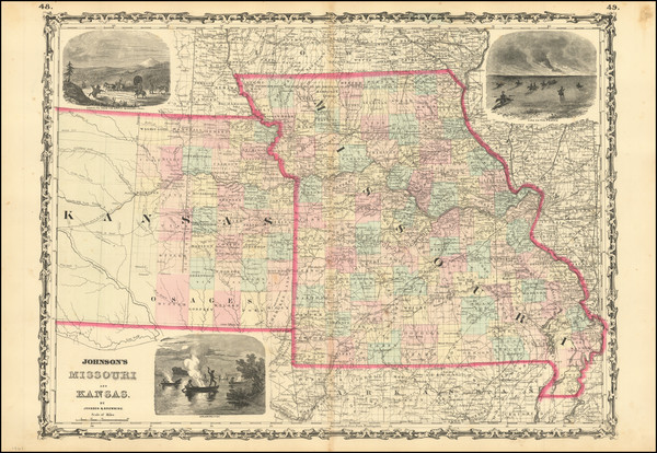 56-Kansas and Missouri Map By Alvin Jewett Johnson  &  Ross C. Browning