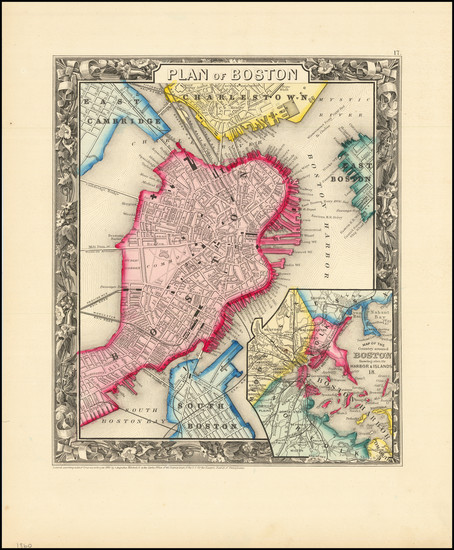 60-Boston Map By Samuel Augustus Mitchell Jr.