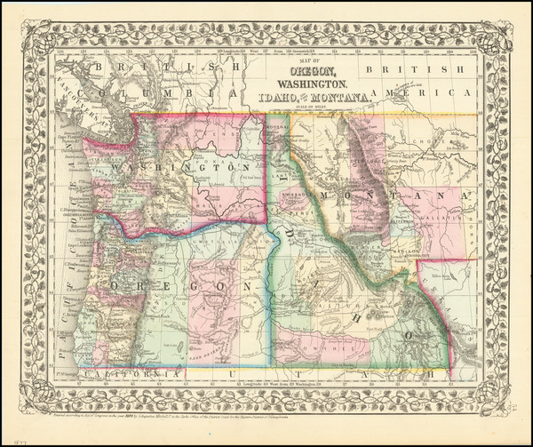 59-Idaho, Montana, Oregon and Washington Map By Samuel Augustus Mitchell Jr.