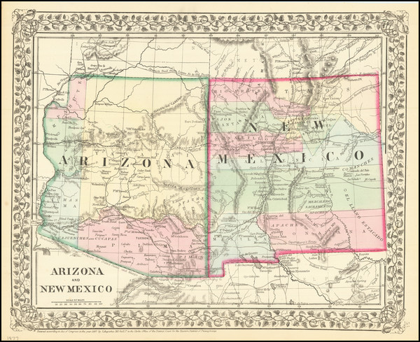 24-Arizona and New Mexico Map By Samuel Augustus Mitchell Jr.
