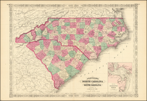 58-North Carolina and South Carolina Map By Alvin Jewett Johnson