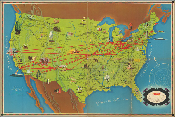 47-United States, Europe and Pictorial Maps Map By Trans World Airlines