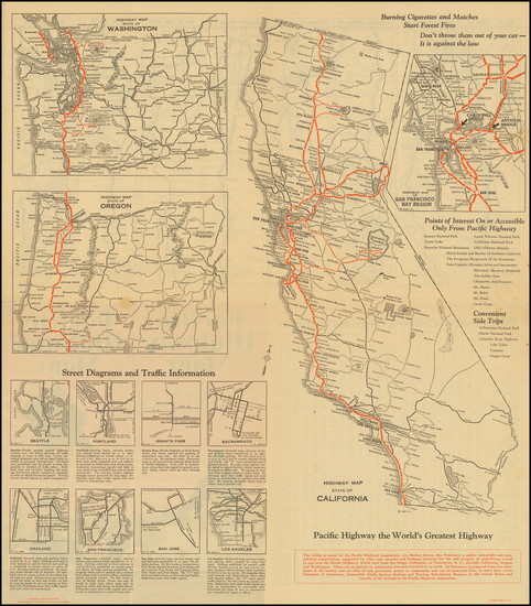 40-Oregon, Washington and California Map By Pacific Highway Association