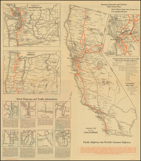 29-Oregon, Washington and California Map By Pacific Highway Association