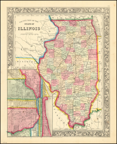 96-Illinois and Chicago Map By Samuel Augustus Mitchell Jr.