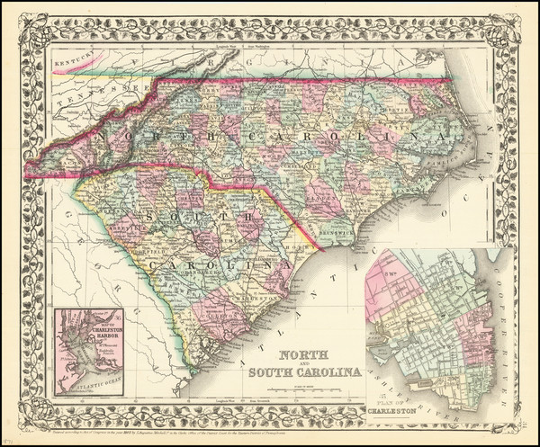 5-North Carolina and South Carolina Map By Samuel Augustus Mitchell Jr.