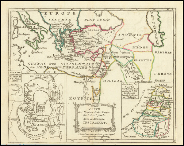 28-Mediterranean, Holy Land and Jerusalem Map By Joseph De La Porte