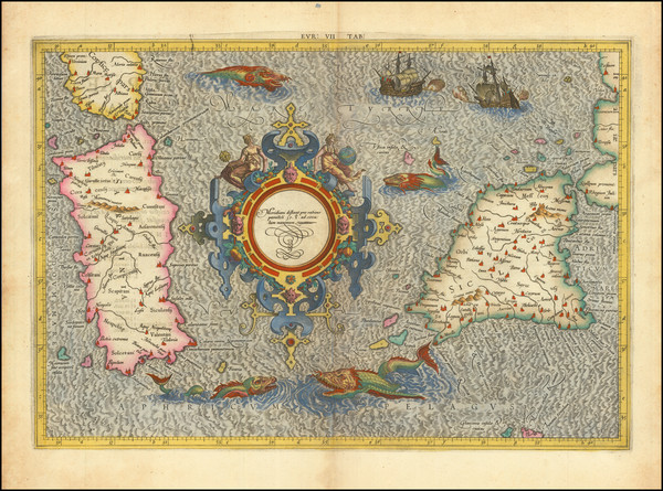 76-Sardinia and Sicily Map By  Gerard Mercator