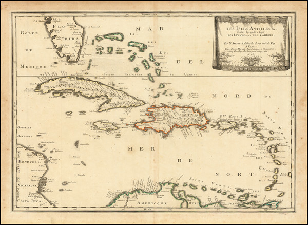 9-Florida, Caribbean and Bahamas Map By Nicolas Sanson
