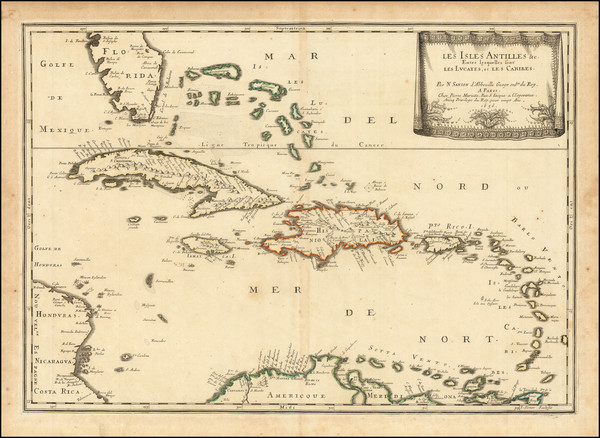 33-Florida, Caribbean and Bahamas Map By Nicolas Sanson