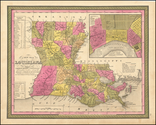 67-South, Louisiana and New Orleans Map By Samuel Augustus Mitchell