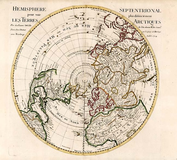 83-World, Northern Hemisphere, Polar Maps and Pacific Map By Guillaume De L'Isle