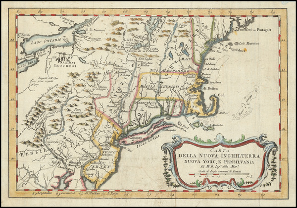 56-New England, New York State and Mid-Atlantic Map By Jacques Nicolas Bellin