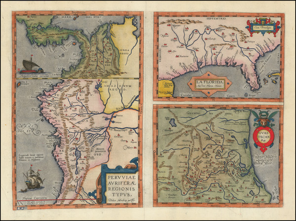 34-Florida, South, Southeast, Central America and South America Map By Abraham Ortelius