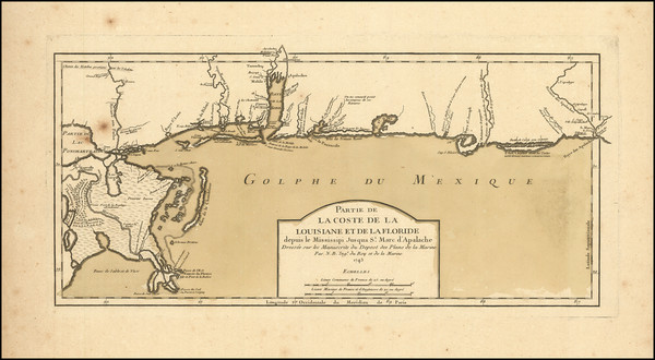 83-Florida, South, Louisiana, Alabama and Mississippi Map By Jacques Nicolas Bellin