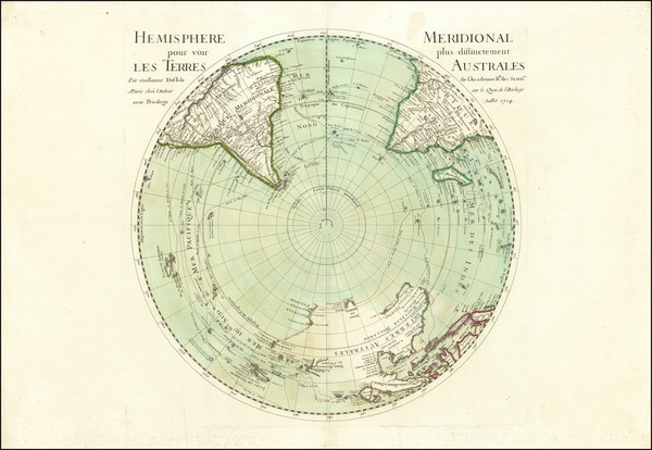 43-Southern Hemisphere, Polar Maps and Australia Map By Guillaume De L'Isle