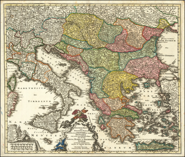 73-Hungary, Romania, Balkans, Italy and Greece Map By Matthaus Seutter