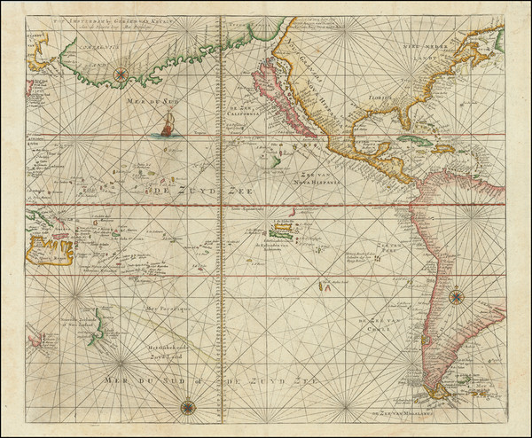 95-Pacific Ocean, Other Pacific Islands, California as an Island and America Map By Gerard Van Keu