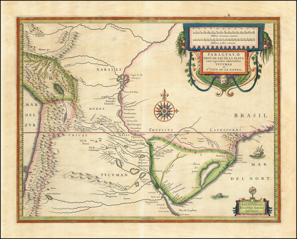 38-Brazil, Paraguay & Bolivia and Peru & Ecuador Map By Jan Jansson / Jodocus Hondius