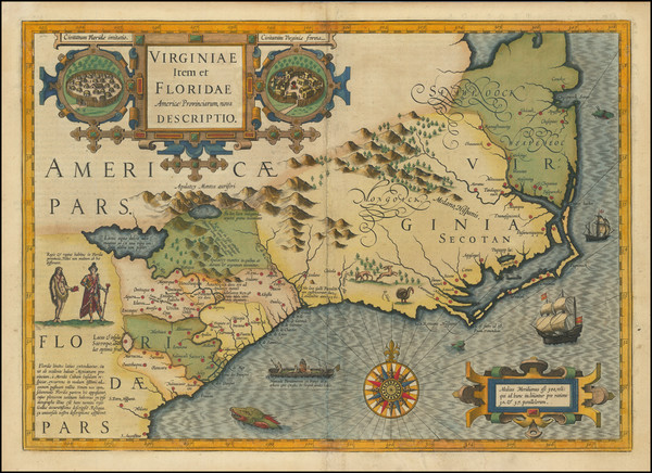 100-Southeast, Virginia, Georgia, North Carolina and South Carolina Map By Jodocus Hondius