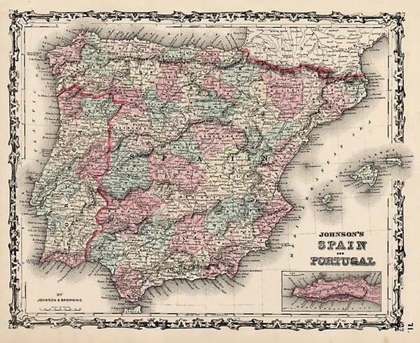 9-Europe, Spain and Portugal Map By Benjamin P Ward  &  Alvin Jewett Johnson