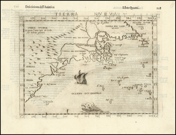 100-New England, Mid-Atlantic, Southeast and Eastern Canada Map By Girolamo Ruscelli