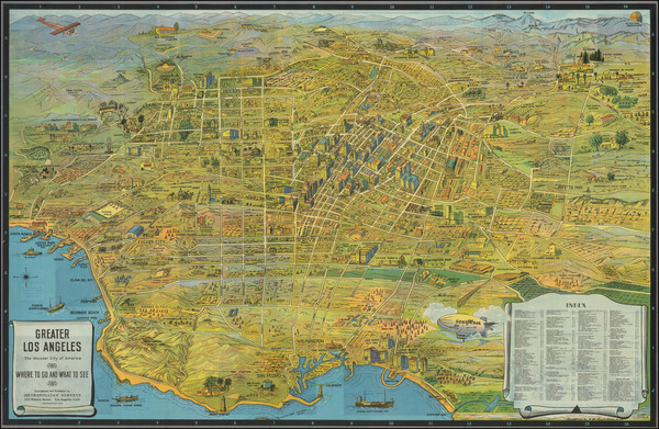 67-Pictorial Maps, California and Los Angeles Map By K.M. Leuschner