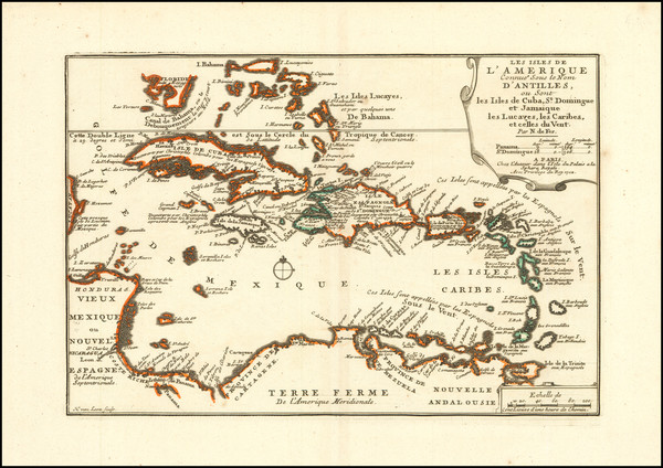 66-Caribbean Map By Nicolas de Fer