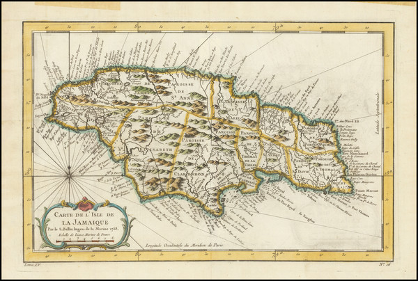 33-Jamaica Map By Jacques Nicolas Bellin