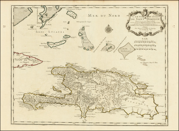 91-Hispaniola and Bahamas Map By Guillaume De L'Isle