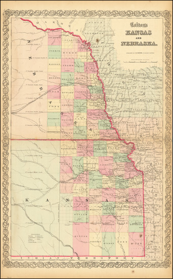 8-Kansas and Nebraska Map By Joseph Hutchins Colton