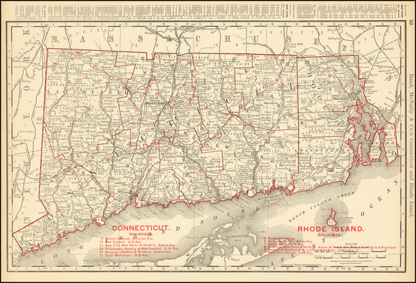 100-Connecticut and Rhode Island Map By Rand McNally & Company